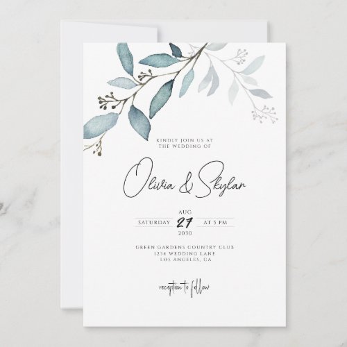 Minimalist Botanical Eucalyptus Simple Wedding Inv Invitation