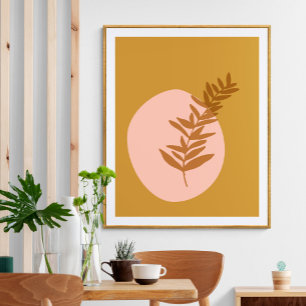 Minimalist Botanical Fall Art Mustard Yellow Pink Poster