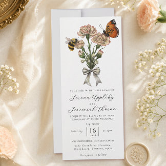 Minimalist Botanical Floral Bow Wedding Invitation