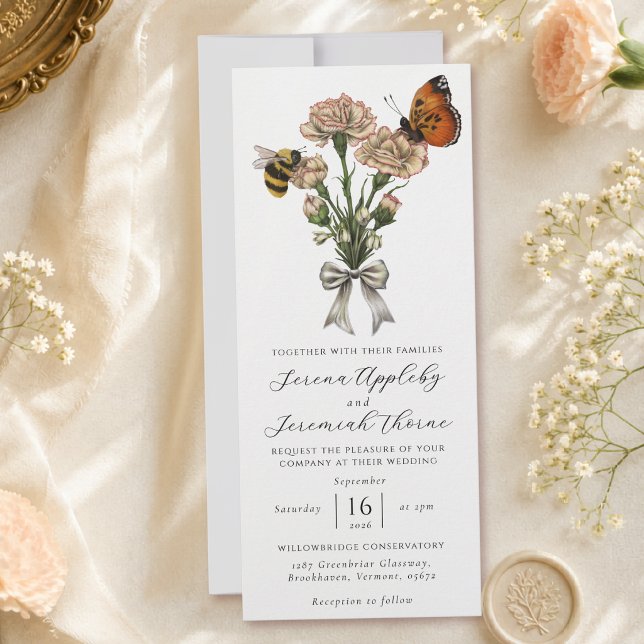 Minimalist Botanical Floral Bow Wedding Invitation (Creator Uploaded)