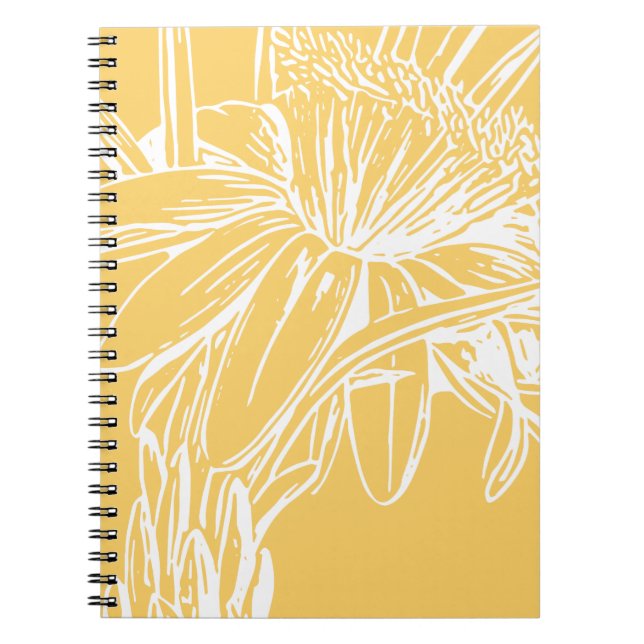Minimalist Botanical Floral Line Drawing Yellow Notebook (Front)