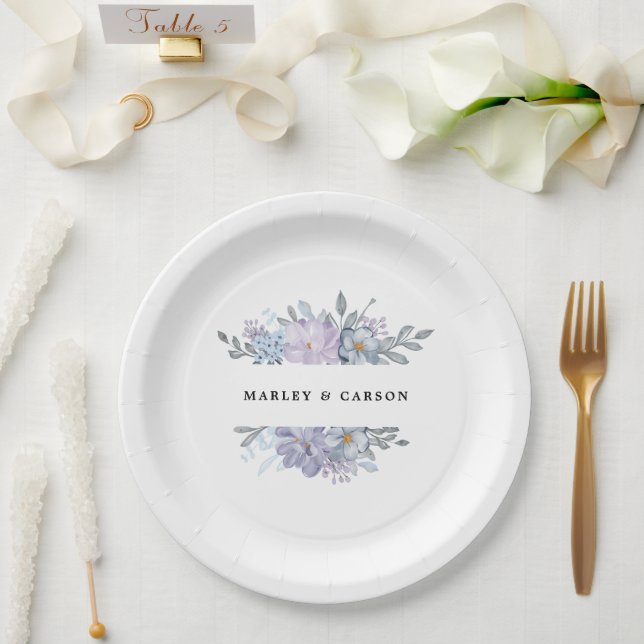 Minimalist Botanical Floral Romantic Wedding Paper Plates (Wedding)