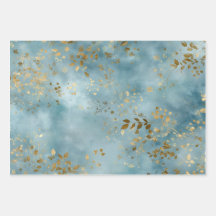 Minimalist Botanical Gold Leaves Pattern Teal