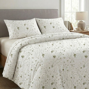 Minimalist Botanical Green White Modern Bedroom Duvet Cover