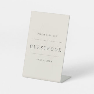Minimalist Botanical Guest Book Soft Beige Pedestal Sign