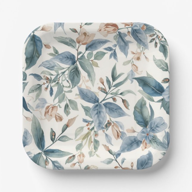 Minimalist Botanical Harmony – Soft Green & Beige  Paper Plates (Front)