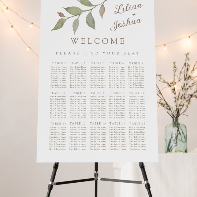 Minimalist Botanical Leaves Seating Chart Foam Board (In Situ (Stand))