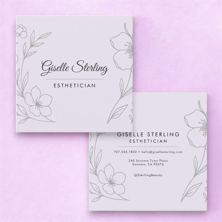 Minimalist Botanical Lilac Purple Esthetician Square Business Card