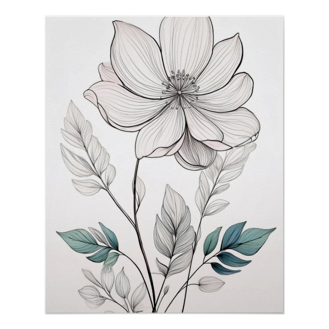 Minimalist Botanical Line Art – Delicate Flower Poster (Front)