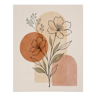 Minimalist Botanical Line Art Print | Boho Floral