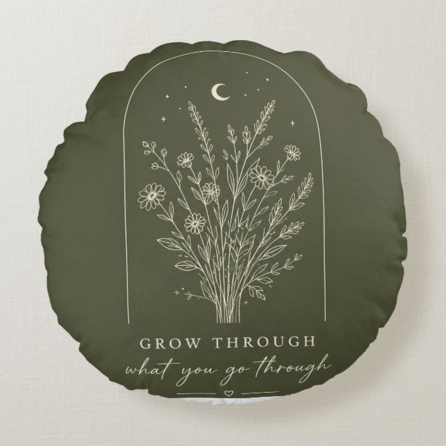 Minimalist Botanical Line Art Round Pillow (Front)
