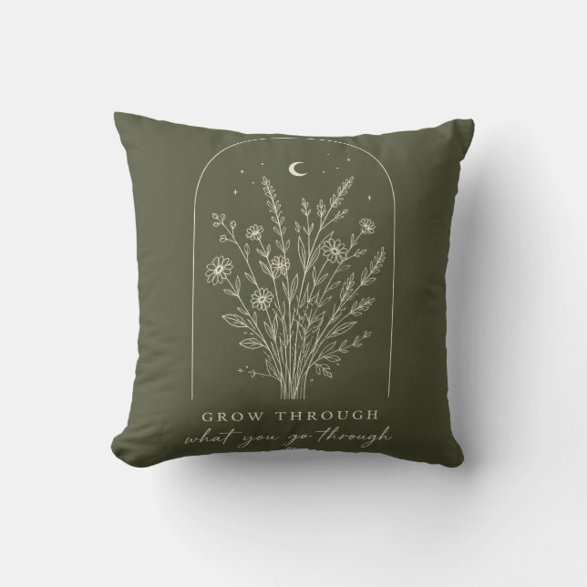 Minimalist Botanical Line Art Throw Pillow (Front)