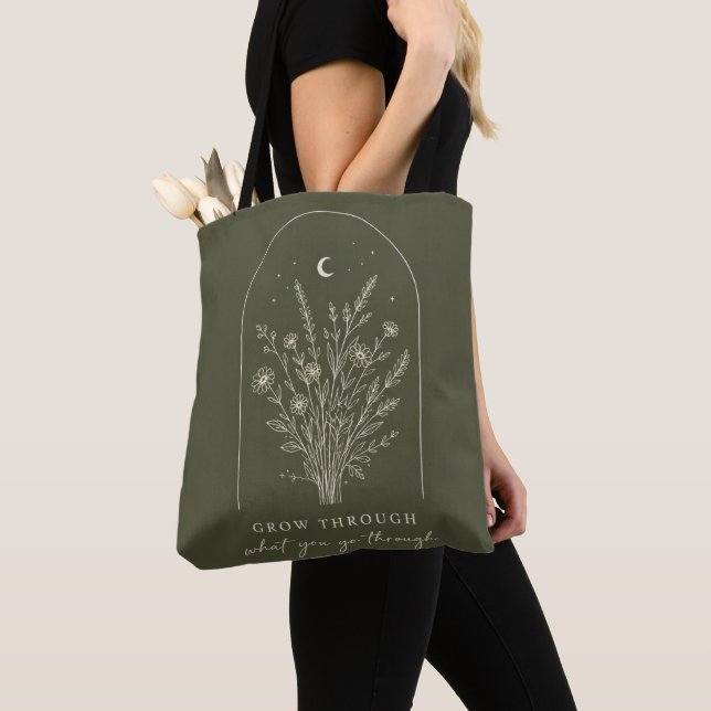 Minimalist Botanical Line Art Tote Bag (Close Up)