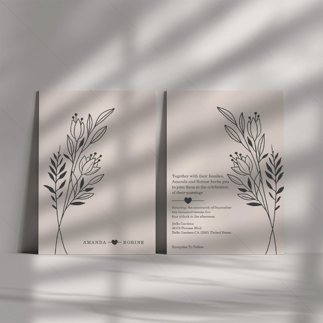 Minimalist Botanical Line Art Wedding Invitation (Creator Uploaded)