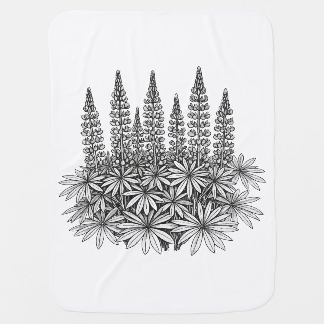 Minimalist Botanical Lupine Baby Blanket  (Front)