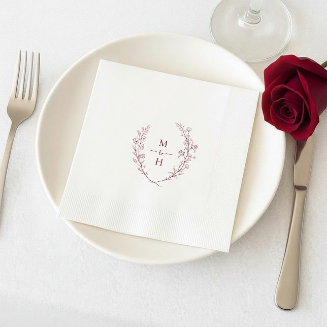 Minimalist Botanical Monogram Wedding Party Napkins (Creator Uploaded)