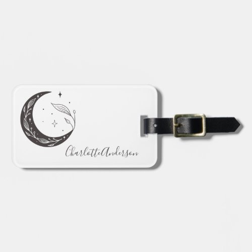 Minimalist Botanical Moon Drawing Personalized Luggage Tag