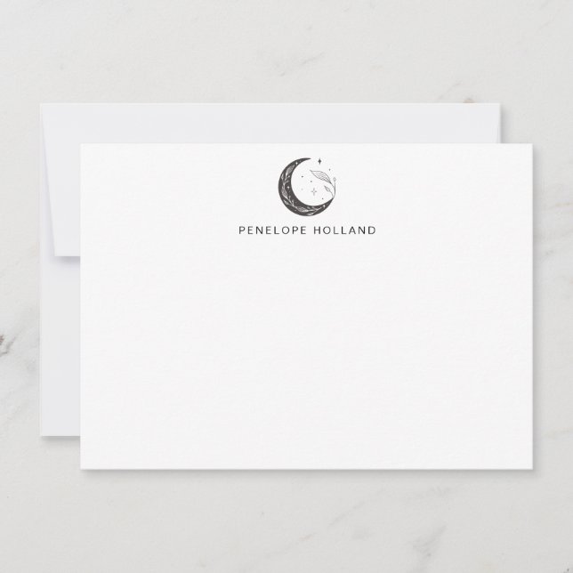 Minimalist Botanical Moon Drawing Personalized  Note Card (Front)