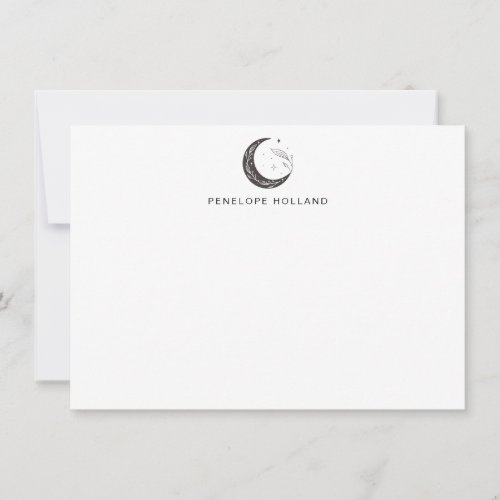 Minimalist Botanical Moon Drawing Personalized  Note Card