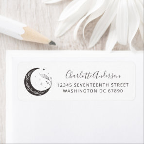 Minimalist Botanical Moon Drawing Return Address Label