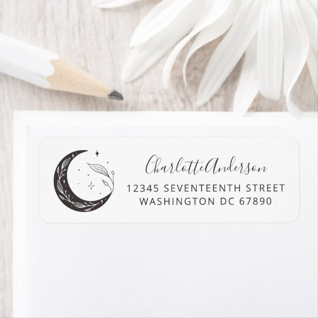 Minimalist Botanical Moon Drawing Return Address Label (Insitu)