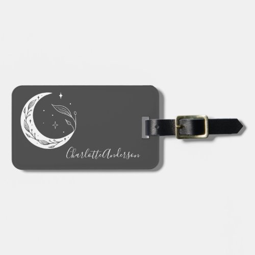 Minimalist Botanical Moon in Black Personalized Luggage Tag