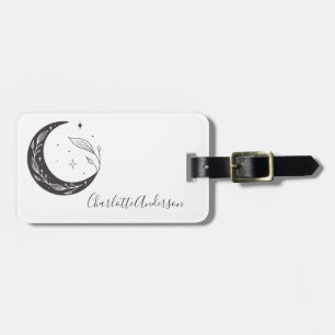 Minimalist Botanical Moon Personalized Contact Luggage Tag