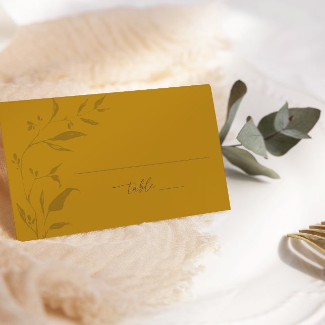 Minimalist Botanical Mustard Boho Fall Wedding Place Card (Creator Uploaded)