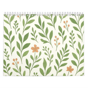 Minimalist Botanical Pattern with Green Leaves Calendar