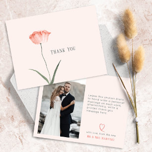 Minimalist Botanical Photo Coral Thank You Card