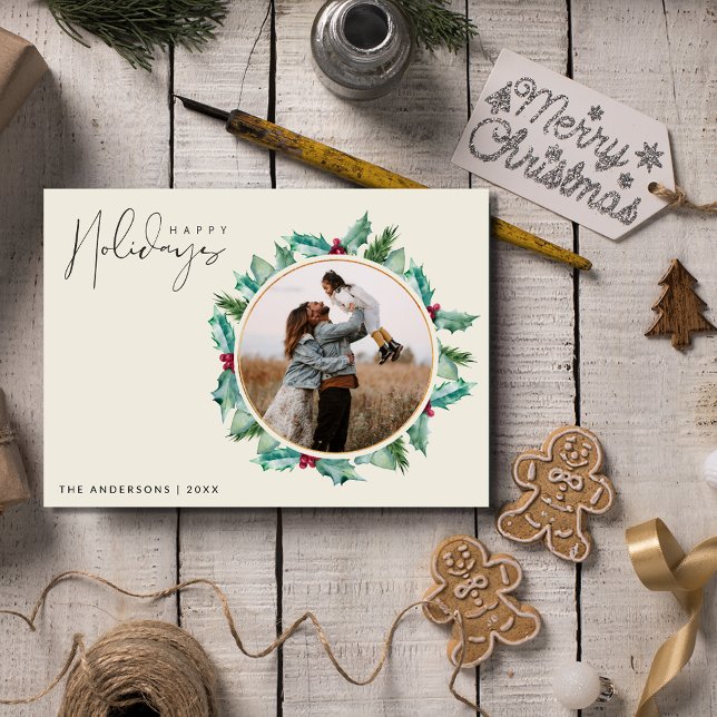 Minimalist Botanical Photo Family Christmas Holiday Card (Minimalist Botanical Photo Family Christmas Holiday Card)