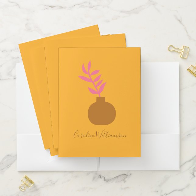 Minimalist Botanical Plant Art in Yellow Custom  Pocket Folder (In Situ)