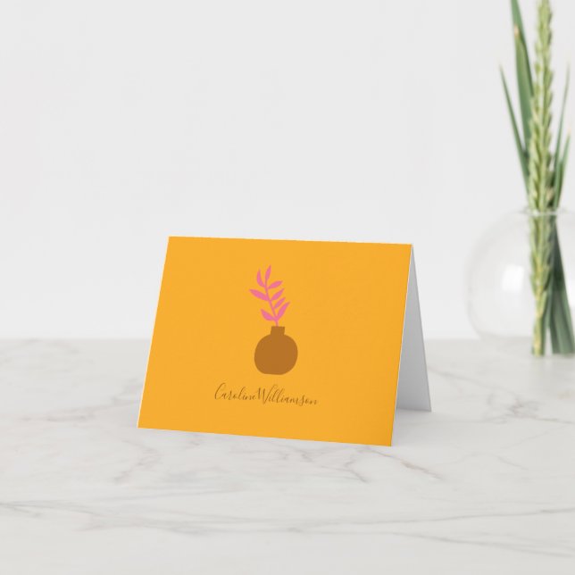 Minimalist Botanical Plant Art in Yellow Custom   Thank You Card (Front)