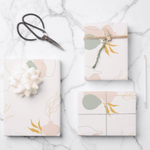Minimalist Botanical Plants in Pastel Sage Pink Wrapping Paper Sheets