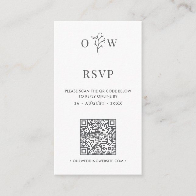Minimalist Botanical QR Code Online RSVP Wedding Enclosure Card (Front)