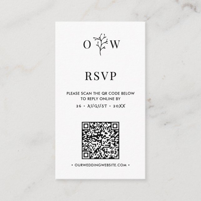 Minimalist Botanical QR Code Online RSVP Wedding Enclosure Card (Front)