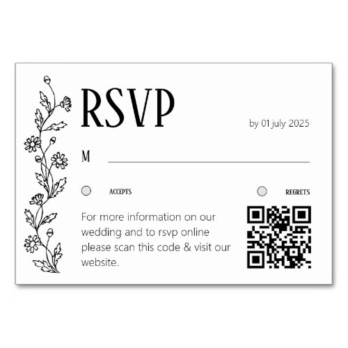 Minimalist Botanical RSVP Card Daisy Line Art QR