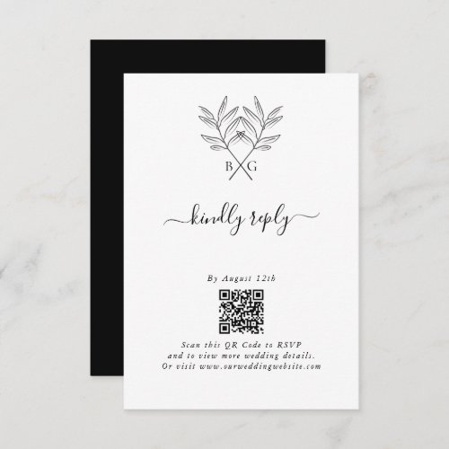 Minimalist Botanical Rustic Monogram Wedding Enclosure Card