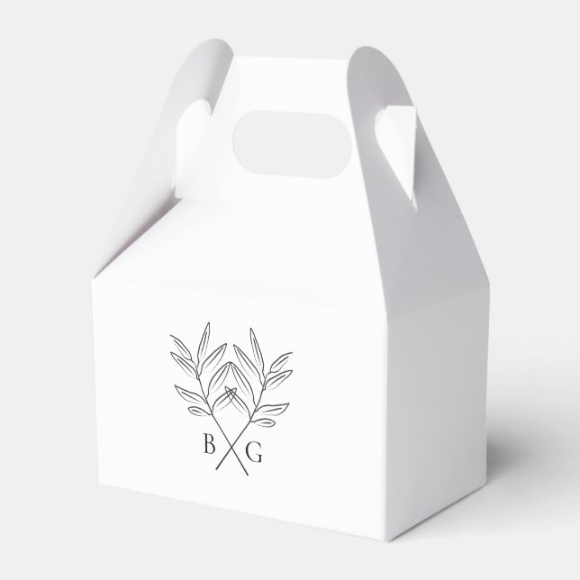 Minimalist Botanical Rustic Monogram Wedding Favor Boxes (Front Side)