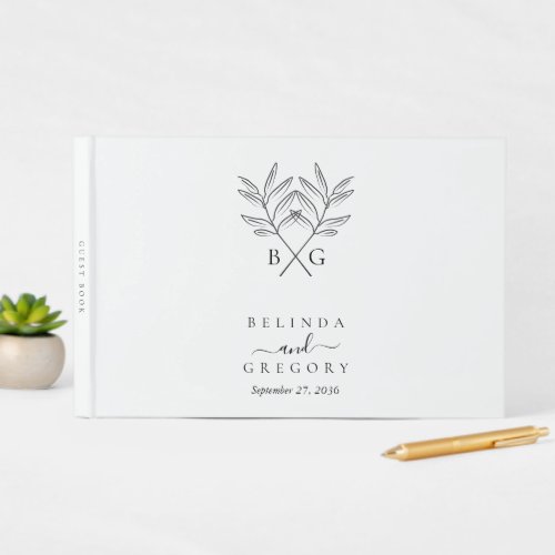 Minimalist Botanical Rustic Monogram Wedding  Guest Book