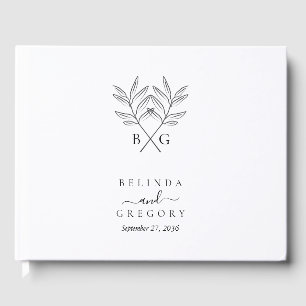 Minimalist Botanical Rustic Monogram Wedding  Guest Book