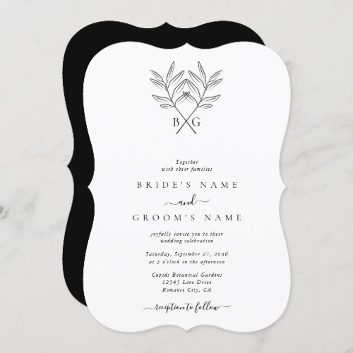 Minimalist Botanical Rustic Monogram Wedding Invitation