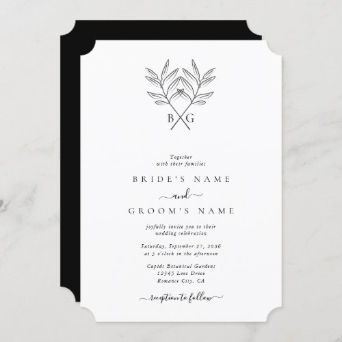 Minimalist Botanical Rustic Monogram Wedding Invitation