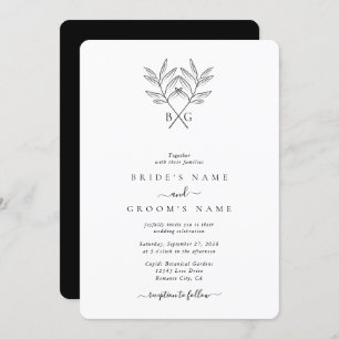 Minimalist Botanical Rustic Monogram Wedding Invitation