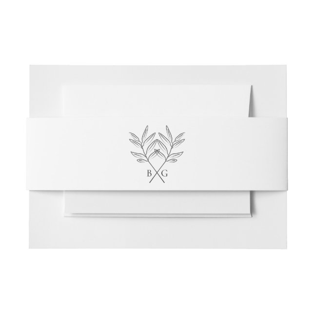 Minimalist Botanical Rustic Monogram Wedding Invitation Belly Band (Front Example)