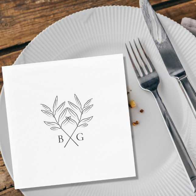 Minimalist Botanical Rustic Monogram Wedding Napkins (Minimalist Botanical Rustic Monogram Wedding Napkins)