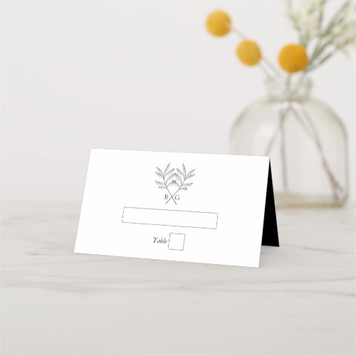 Minimalist Botanical Rustic Monogram Wedding Place Card