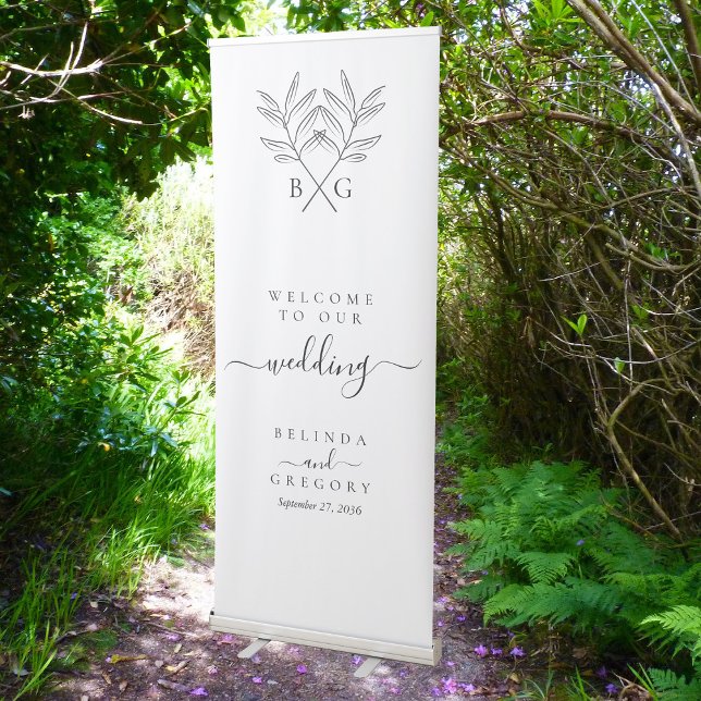 Minimalist Botanical Rustic Monogram Wedding  Retractable Banner (Minimalist Botanical Rustic Monogram Wedding )