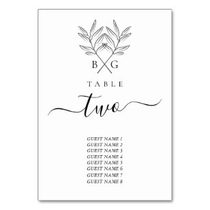 Minimalist Botanical Rustic Monogram Wedding Table Number