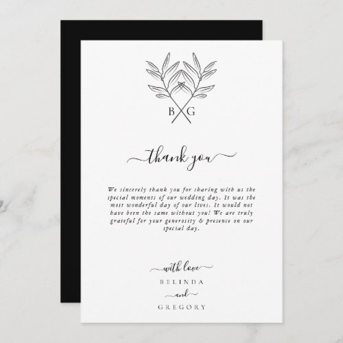 Minimalist Botanical Rustic Monogram Wedding Thank You Card